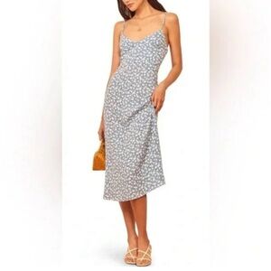 Reformation Nella Blue White Floral Spaghetti Strap Midi Dress